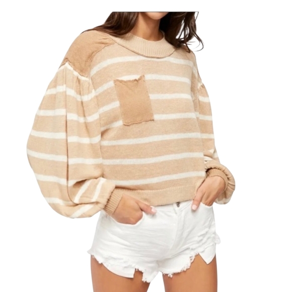 Free People Striped Linen Knit Sweater Large NWT - Picture 1 of 10